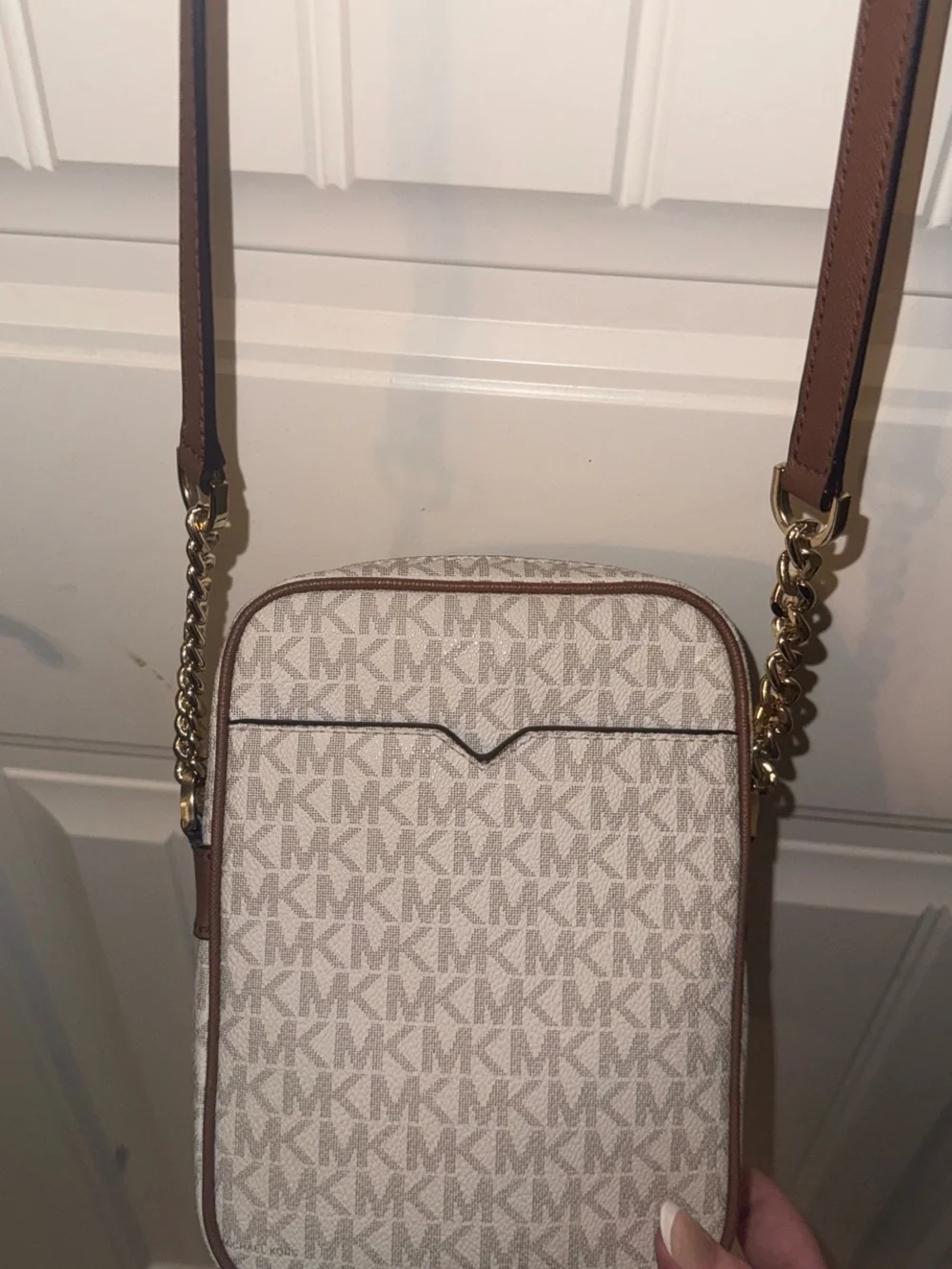 Michael Kors Cream Logo Crossbody Bag with Brown Trim